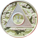 Camo & Silver Plated Any Year 1 - 65 AA Chip Alcoholics Anonymous Medallion Coin Plate - RecoveryChip