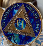 6 Year AA Medallion Sapphire Blue Swirl Tri-Plate Sobriety Chip