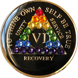 Crystallized AA Medallion Black Rainbow Crystal Tri-Plate Sobriety Chip Year 1 - 50 - RecoveryChip