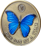 1 2 3 4 5 6 7 8 9 or 10 Year Blue Butterfly One Day At A Time Serenity Prayer Medallion Coin
