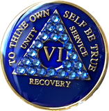Crystallized AA Medallion Sapphire Blue Tri-Plate Sobriety Chip Year 1 - 50 - RecoveryChip