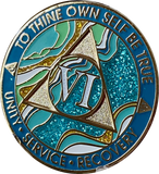 6 Year AA Medallion Elegant Caribbean Aqua Glitter Teal Marble Gold Sobriety Chip