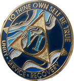 6 Year AA Medallion Elegant Navy Blue Marble Gold Sobriety Chip