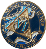 1 - 10 Year AA Medallion Elegant Navy Blue Marble Gold Sobriety Chip