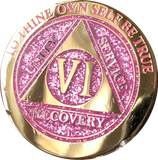 1 - 10 & 30 Year AA Medallion Elegant Glitter Pink Gold & Silver Plated Sobriety Chip - RecoveryChip