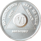 6 Year AA Medallion .999 Fine Silver Sobriety Chip