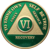 AA Medallion Green Gold Plated Year 1 - 65 Alcoholics Anonymous Chip - RecoveryChip