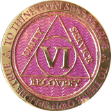 2 - 10 Year AA Medallion Reflex Lavender Pink Gold Plated Alcoholics Anonymous RecoveryChip Design - RecoveryChip