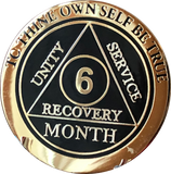 1 2 3 6 9 or 18 Month AA Medallion Elegant Black Gold and Silver Plated Sobriety Chip - RecoveryChip