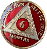 1 2 3 4 5 6 7 8 9 10 11 or 18 Month AA Medallion Metallic Mandarin Red Tri-Plate Sobriety Chip