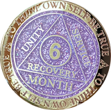 1 2 3 6 9 or 18 Month AA Medallion Reflex Purple Lavender Glitter Gold Plated Sobriety Chip