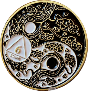 6 Month AA Medallion Ying Yang Black and White Serenity Prayer Chip