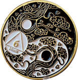 6 Month AA Medallion Ying Yang Black and White Serenity Prayer Chip