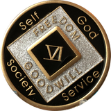 Offical NA Tri-Plate Black Silver & Gold Color Narcotics Anonymous Medallions 18 Month Year 1 - 50 - RecoveryChip