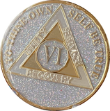 1 2 3 4 5 6 7 8 9 or 10 Year AA Medallion Opal Silver Glitter Tri-Plate Sobriety Chip