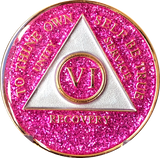 AA Medallion Pink Glitter Tri-Plate Sobriety Chip Year 1 - 45 - RecoveryChip