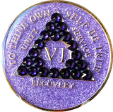 Crystal AA Medallion Purple Glitter Tri-Plate Sobriety Chip Year 1 - 50 - RecoveryChip