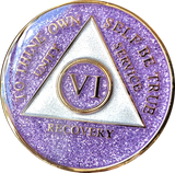 AA Medallion Purple Glitter Tri-Plate Sobriety Chip Year 1 - 45 - RecoveryChip