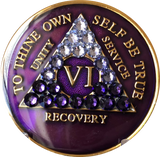 Crystal AA Medallion Transition Purple Tri-Plate Sobriety Chip Year 1 - 45 - RecoveryChip