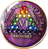 Crystal AA Medallion Purple Rainbow Tri-Plate Sobriety Chip Year 1 - 50 - RecoveryChip