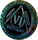 1 - 15 Year AA Medallion Reflex Rainbow Plated Black Sobriety Chip