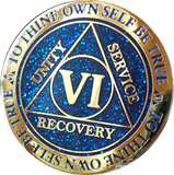 1 2 3 4 5 6 7 8 9 or 10 Year AA Medallion Reflex Glitter Blue Gold Plated Sobriety Chip - RecoveryChip