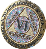 1 2 3 4 5 6 7 8 9 10 11 12 13 14 or 15 Year AA Medallion Reflex Birthday Funfetti Glitter Silver Gold Plated Sobriety Chip