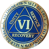 6 Year AA Medallion Reflex Blue Gold Plated Alcoholics Anonymous RecoveryChip Design - RecoveryChip