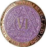 1 - 10 Year AA Medallion Reflex Glitter Lavender Purple Gold Plated Sobriety Chip