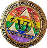 1 2 3 4 5 6 7 8 9 10 11 12 13 14 or 15 Year AA Medallion Reflex Rainbow Glitter Sobriety Chip