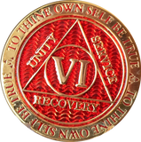 1 - 10 Year AA Medallion Reflex Red Gold Plated Alcoholics Anonymous RecoveryChip Design - RecoveryChip