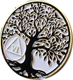 1 - 10 Year AA Medallion Tree Of Life White and Black Spiritual Medallion Sobriety Chip