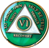 Green Gold Tri-Plate AA Medallion 24 Hours 18 Month Year 1 - 45 Sobriety Chip - RecoveryChip