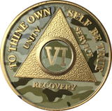 Camo & Gold Plated AA Medallion Any Year or Month 1 - 65 Alcoholics Anonymous Chip - RecoveryChip