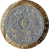 1 2 3 6 9 or 18 Month AA Medallion Reflex Silver Glitter Gold Plated Sobriety Chip