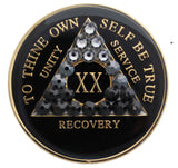 Crystal AA Medallion Transition Black Tri-Plate Sobriety Chip Year 1 - 50 - RecoveryChip