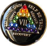 Crystallized AA Medallion Black Rainbow Crystal Tri-Plate Sobriety Chip Year 1 - 50 - RecoveryChip