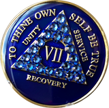 Crystallized AA Medallion Sapphire Blue Tri-Plate Sobriety Chip Year 1 - 50 - RecoveryChip