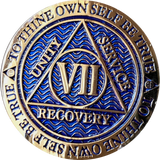 1 - 40 Year Dusty Blue Gold Plated AA Medallion Reflex Design - RecoveryChip