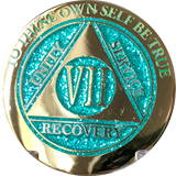 1 - 10 Year AA Medallion Elegant Glitter Aqua Turquoise Gold & Silver Plated Sobriety Chip - RecoveryChip