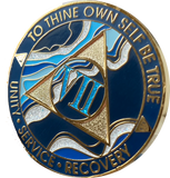 7 Year AA Medallion Elegant Navy Blue Marble Gold Sobriety Chip
