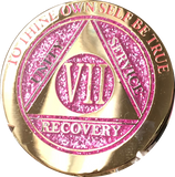 1 - 10 & 30 Year AA Medallion Elegant Glitter Pink Gold & Silver Plated Sobriety Chip - RecoveryChip