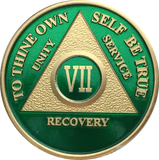 AA Medallion Green Gold Plated Year 1 - 65 Alcoholics Anonymous Chip - RecoveryChip