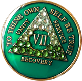 Crystal AA Medallion Transition Green Tri-Plate Sobriety Chip Year 1 - 50 - RecoveryChip