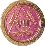 2 - 10 Year AA Medallion Reflex Lavender Pink Gold Plated Alcoholics Anonymous RecoveryChip Design - RecoveryChip