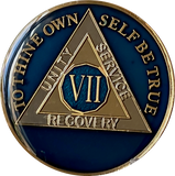 7 Year AA Medallion 1.5" Large Metallic Midnight Blue Sobriety Chip