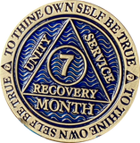 1 2 3 4 5 6 7 8 9 10 11 or 18 Month AA Medallion Antique Reflex Dusty Blue Sobriety Chip