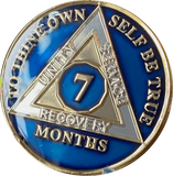 1 2 3 4 5 6 7 8 9 10 11 or 18 Month AA Medallion Midnight Blue Tri-Plate Sobriety Chip