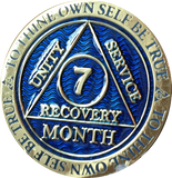 1 - 11 Month AA Medallion Reflex Blue Gold Plated Sobriety Chip Coin - RecoveryChip