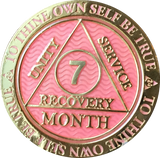 1 - 11 Month AA Medallion Reflex Pink Gold Plated Sobriety Chip Coin - RecoveryChip
